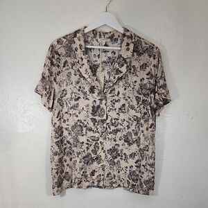 Mystree Women's Floral Print Cottagecore Button Down Blouse Size L NWT